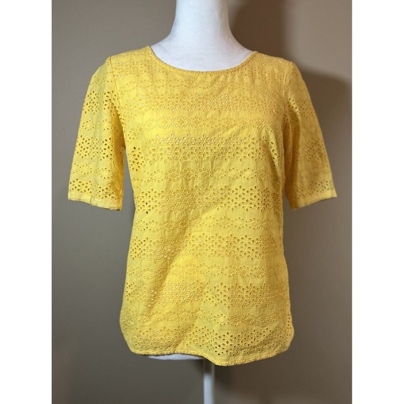 Talbots Tops - Talbots Petites Women's Yellow Eyelet Cotton Short Sleeve Top - P  Zippered Side